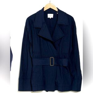 Vince Blue Trench Coat with Belted Wrap Design